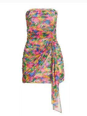 Amanda Uprichard Floral Anja Strapless Ruched Mini Dress – Sz Extra Small